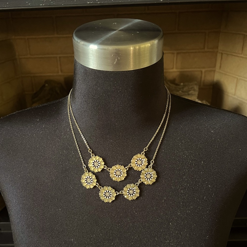 Gold Floral Sparkly Gemstone Necklace by The Limited